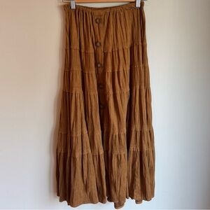 Woman Within Camel Brown Tiered‎ Button-Down Maxi Skirt Size Small 12 Moleskin